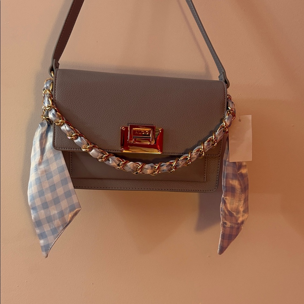 Aldo baby blue Shoulder Bag with Chain and Scarf Accents